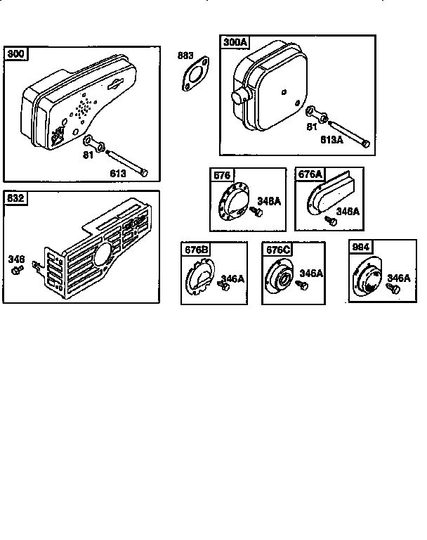 Muffler Assembly Diagram and Parts List for 12H800  Briggs and Stratton Engine